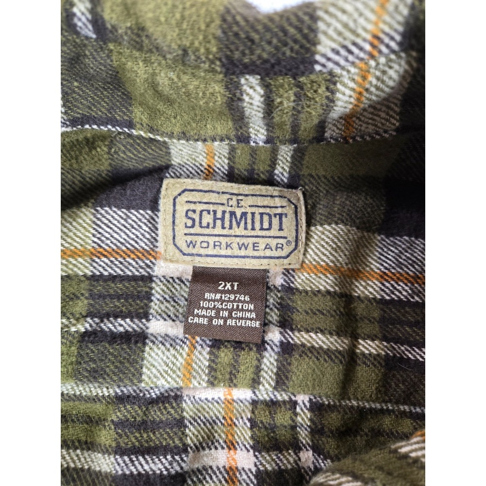 SCHMIDT Workwear Carpenter Men's Plaid Flannel Button Up Shirt Brown Cotton 2XLT - Picture 2 of 7